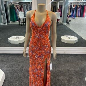 Vibrant Orange and Purple Sequin Prom Dress!